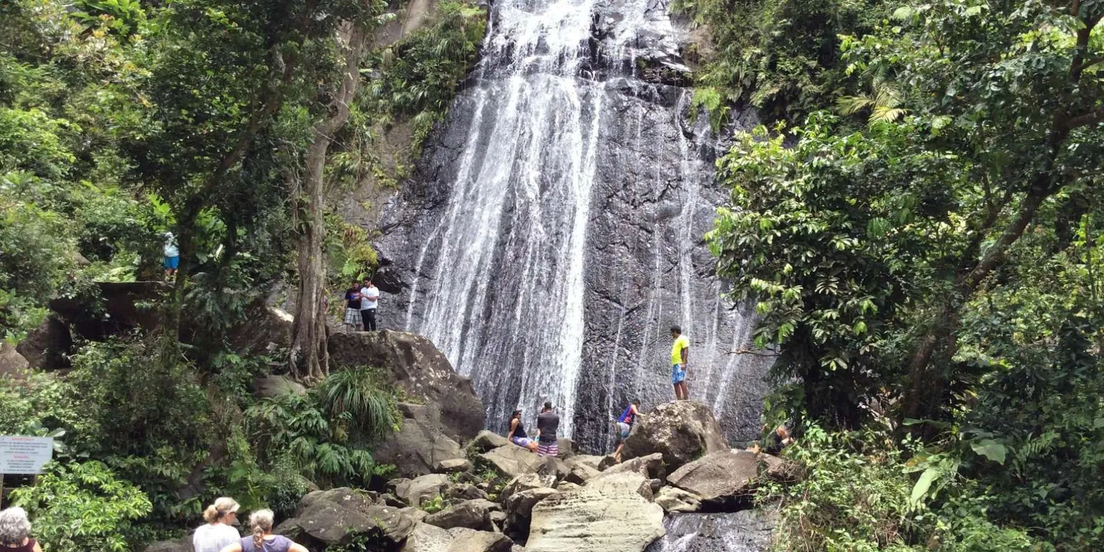 La Coca Falls seen from the roadside pull-in below the forest road